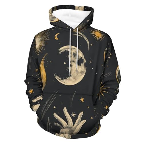 Hoodie main étoile lune aux finitions soignées pour homme et femme taille S