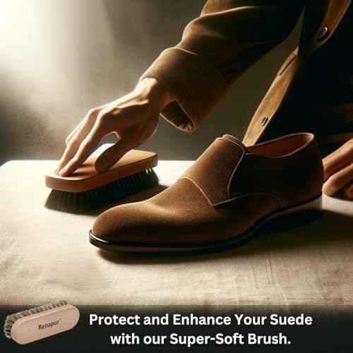 Renapur Premium-Pferdehaarbürste - Superweiche Borsten mit ergonomischem Holzgriff, ideal zum Polieren von Leder & Reinigen von Wildleder oder Stoffschuhen/-Stiefeln
