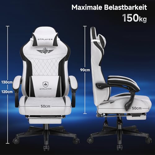 Sedia da gaming, ergonomica, in Tessuto tecnico, con supporto lombare, sedia PC con schienale allargato, portata fino a 150 kg, colore: grigio - Sedia gaming - Immagine 2