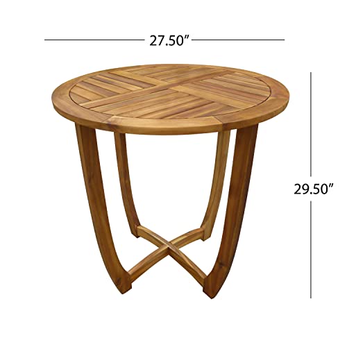 Christopher Knight Home Jayme Outdoor 2 Seater Bistro Set, Acacia Wood Dining Chairs and Table, Slats Panel Design Round Table, Wooden Frame, 3 Pieces Dining Set for Balcony Backyard Garden, Teak by Christopher Knight Home - Image 7