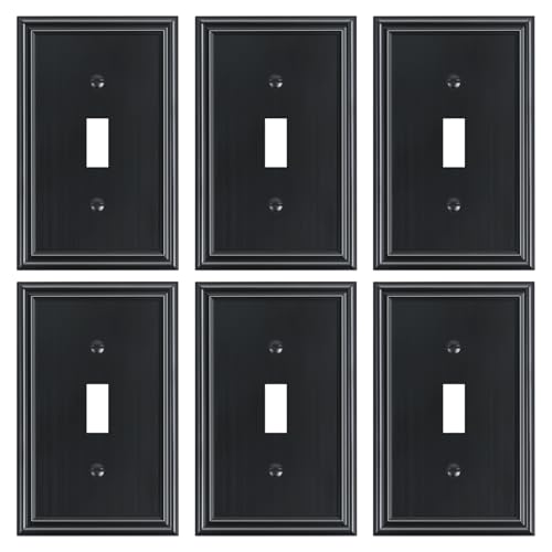 6-Pack Zinc Alloy Single Toggle Light Switch Cover Plate, Solid Wall Plate