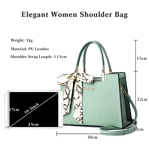FANDARE Damen Handtasche Große Henkeltaschen Elegante Schultertasche Umhängetaschen PU-Leder Tote Beutel mit Quaste für Arbeit Schule Shopper Reise Grün