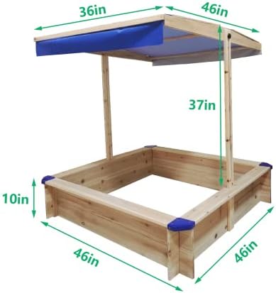 Generic Kids Sand Boxes with Canopy Sandboxes, with Adjustable Canopy,Children Outdoor Wooden Playset - Sandbox for Camping Outdoors（45.3 * 45.3）