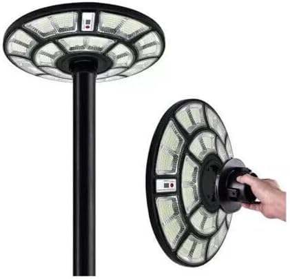 Generico Lampione Solare Led Esterno, Lampione da Giardino 1200 Watt forma Ufo con Telecomando e Staffa, Sensore di Movimento e Crepuscolare, Luce Bianco Fredda, Impermeabile IP67.