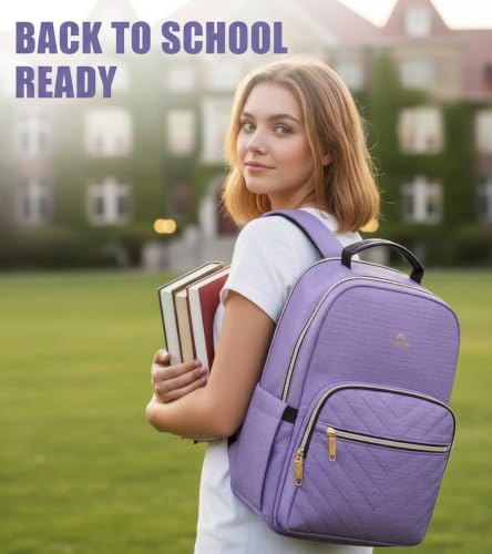 Image of MATEIN 15.6 inch College School Bookbag for Women, Purple Laptop Backpack