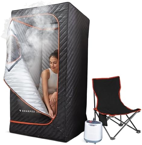 Sharper Image® Steamer Sauna Portable Spa – Steam Generator, Foot Pad, & Folding Chair| Indoor Full Body Wellness & Recovery| at-Home Sauna Tent| Improve Circulation, Relaxation, Reduce Stress| Gift