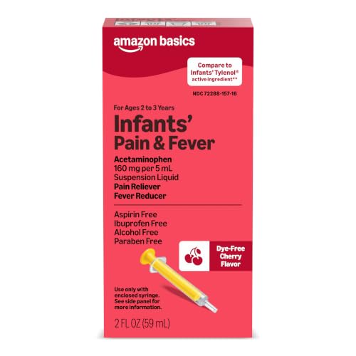 Amazon Basics Infants Pain & Fever Acetaminophen 160 mg per 5 mL Suspension Liquid Dye-Free Cherry Flavor 2 fl oz (Pack of 1) (Previously Care)