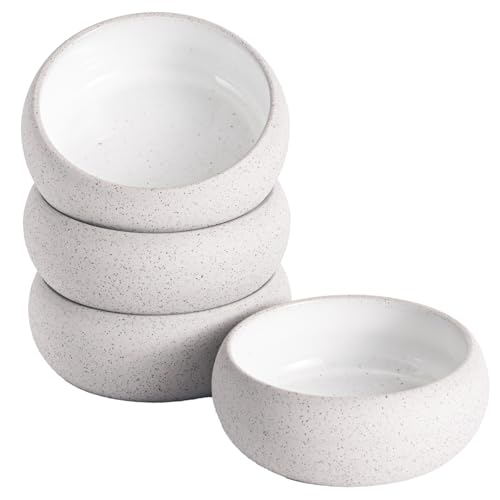 Uaral Ceramic Side Dishes 8 Ounces Dipping Sauce Dish Flat Base Bowl Set,Two-Tone Color Clay Shallow Bowls,Set of 4,4.5inch(Texture Grey Clay and White)