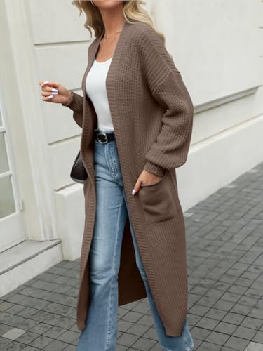 LILLUSORY Women's Oversized Long Cardigan Open Front Duster Sweater Coatigan with Pockets3