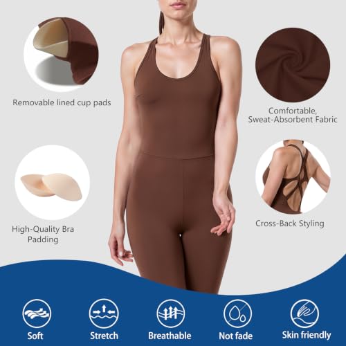 Image of LOVESOFT Workout Jumpsuits for Women Sleevesless Bodycon Backless Unitard