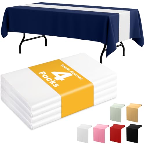 Image of Niuara White Plastic Table Runner Party Decorations, Disposable, 4 Pack | Thanksgiving Decor, Wedding & Holiday Events, Water & Oil Resistant, 14 x 108 Inch