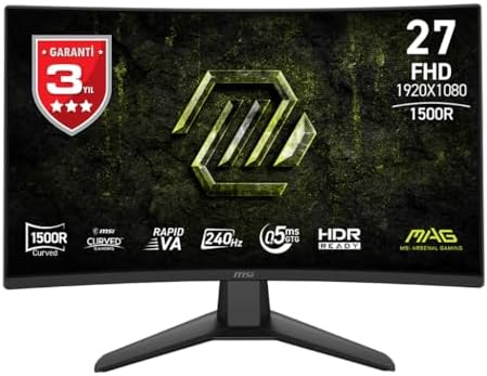 MSI 27 MAG 274CF X24, Gaming Monitör, FHD, 16:9, Curve 1500R, Rapid VA, 240Hz, 0.5ms, FreeSync Premium - Görsel 1
