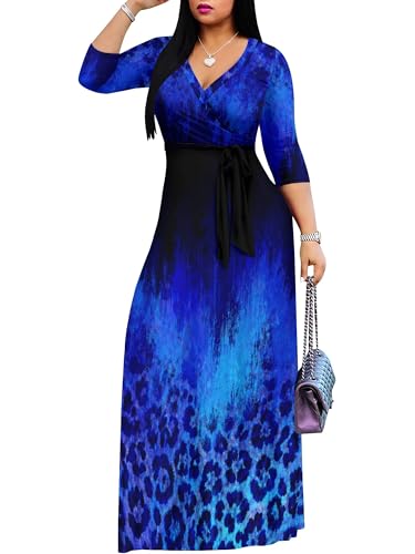 Image of PinkPatty Plus Size Dresses for Curvy Women V Neck Flowy Long Sleeves Wrap Maxi Dress Travel Vacation Outfits