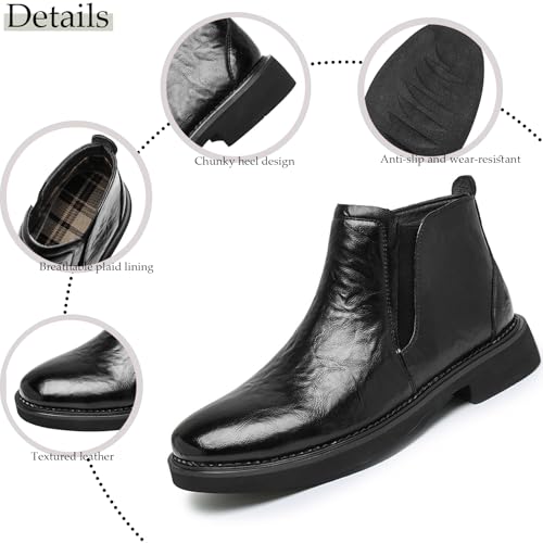 Men's Leather Chunky Heel Chukka Ankle Boots Retro Gradient Round Head Block Heel Non-Slip Business Chelsea Boots Work Comfortable Short Boots3