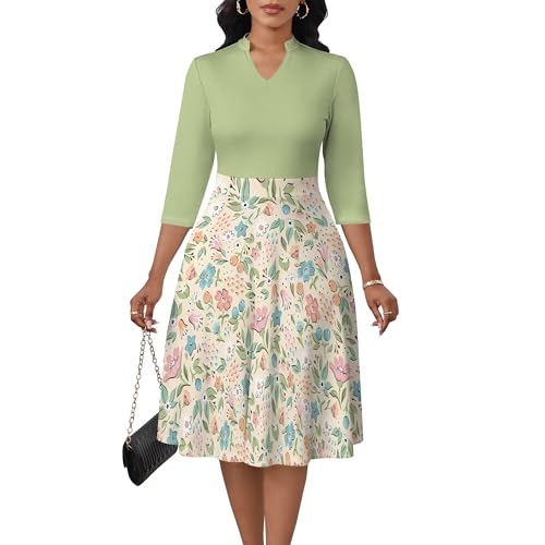 Image of PinkPatty Women's Casual A-line Midi Dresses 3 /4 Sleeve V Neck Fit and Flare Dress with Pockets