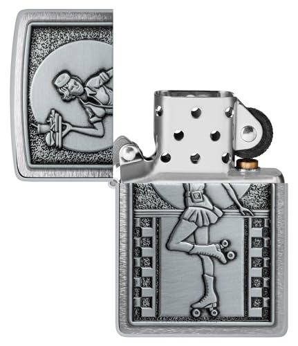 Image of Zippo Roller Waitress Emblem Brushed Chrome,Windproof Pocket Lighter, Refillable, (BIS Certified)