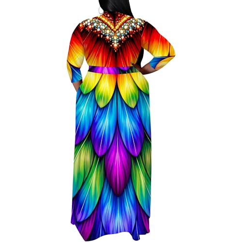 Image of SUZONANA Plus Size Maxi Dresses for Curcy Women Casual Loose 3 /4 Sleeve Long Dress with Belt