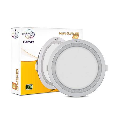 Image of Wipro Garnet 20W Round Led Wave Panel Light for Ceiling|Warm White (3000K)|Ultra-Slim Design|Recessed Downlight for False Ceiling |Cutout-200Mm|Pack of 12