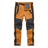[YSENTO] 秋冬用 登山パンツ メンズ アウトドア ロングパンツ 防水 裏起毛 厚手 通気 防寒防風 トレッキング フィッシング スポーツズボン 作業服 オレンジ XL