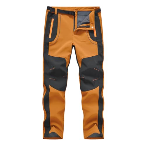 [YSENTO] 秋冬用 登山パンツ メンズ アウトドア ロングパンツ 防水 裏起毛 厚手 通気 防寒防風 トレッキング フィッシング スポーツズボン 作業服 オレンジ L