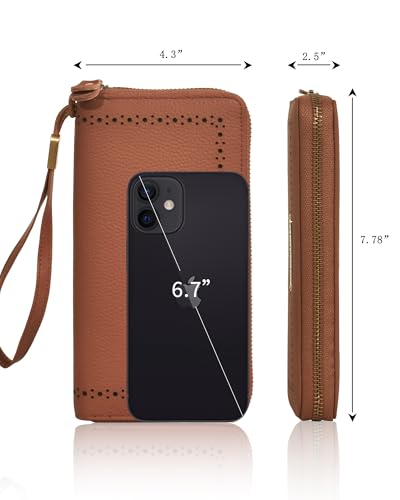 Large Genuine Leather Women Wallet Bifold Purse Clutch RFID Block Card Holder Zipper Wristlet Strap for Ladies Checkbook3