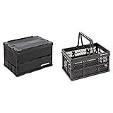 キャプテンスタッグ(CAPTAIN STAG) オリコン 折りたたみコンテナ 容量51.3L 幅530×奥行365×高さ335mm 収納時厚さ75mm 日本製 ブラック UL-1069 & 折りたたみ コンテナ カゴ フォールディング ハンディ コンテナ 取っ手付き Lサイズ 幅450×奥行315×高さ255mm 収納時高さ65mm 容量26L ブラック UL-1043【セット買い】