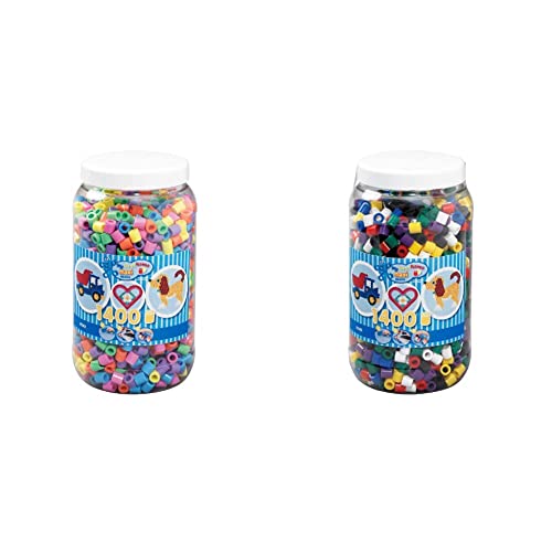 Hama Perlen 8541 Bügelperlen Dose mit ca. 1.400 bunten Maxi Bastelperlen & 8540 Bügelperlen Dose mit ca. 1.400 Maxi Bastelperlen mit Durchmesser 10 mm im Volltonmix 1, kreativer Bastelspaß