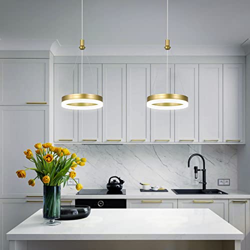 Zhllmq Modern Gold Chandelier Dimmable Led Pendant Light Kitchen Island 1-Ring Adjustable Height Hanging Light Fixture For Dining Room Living Room Restaurant Foyer Hallway Entryway 6000K（1-Pack） #TOP3
