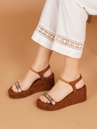 Image of TRYME Embellished Platform Sandals for Women | Soft Wedge Slippers for Wedding, Ethnic & Casual Styling
