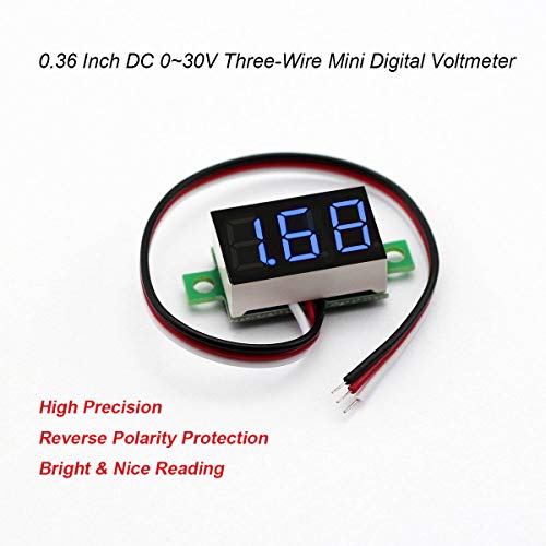 bayite Pack of 5 Three-Wire Calibratable DC 0~30V Blue Digital Mini Voltmeter Gauge Tester Mount Car Motorcycle Battery Monitor Volt Voltage Meter 0.36" Blue LED Display Panel