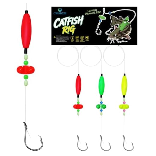 Pre-Tied Catfish Rigs Set,Circle Hooks 6/0 8/0,Float Rigs Tackle with Adjustable EVA Slip Float,3/6pcs Catfish Rigs with Rattles,53.8LB Santee Rig