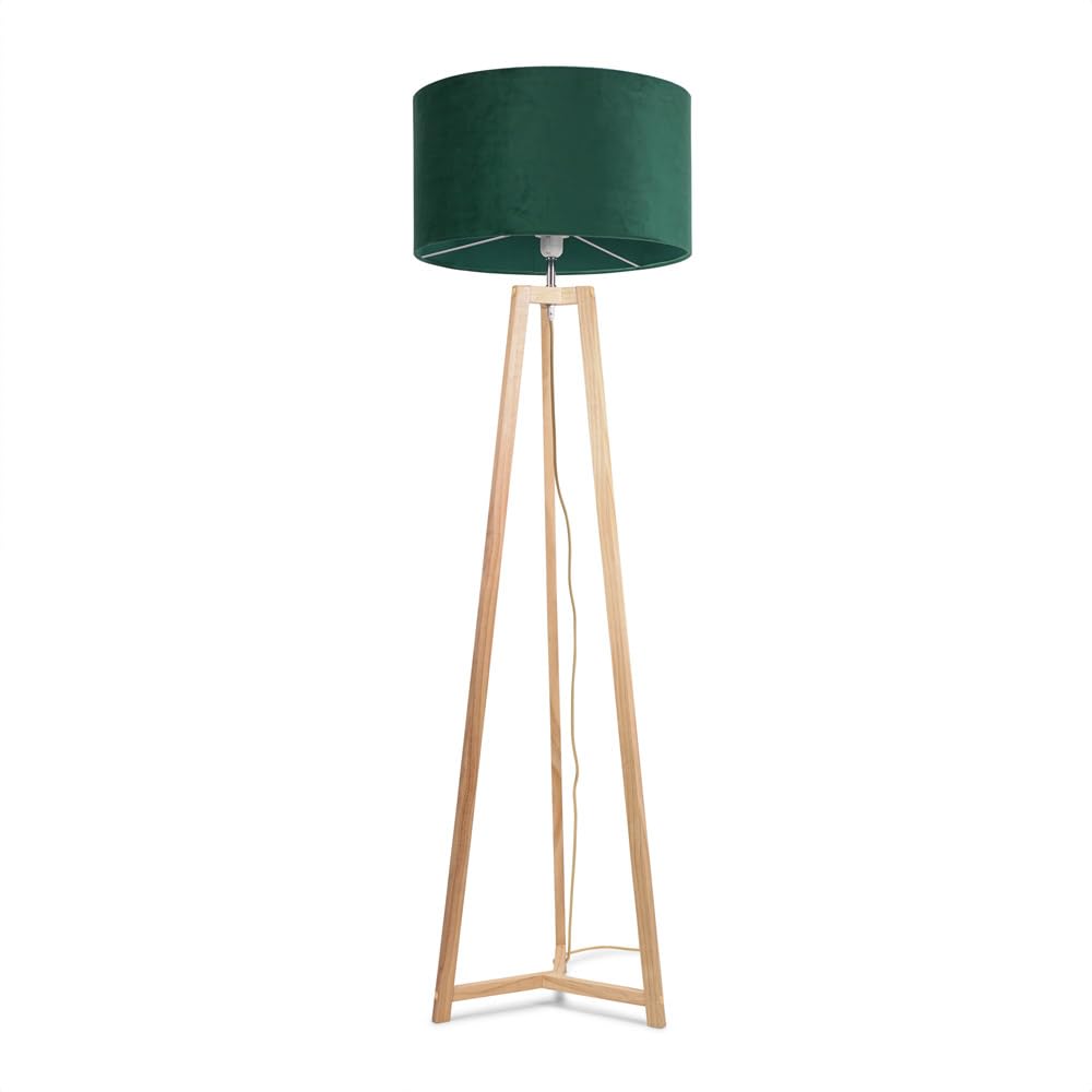 ValueLights | Natural Wood Tripod Floor Lamp with Forest Green Velvet Drum Lampshade Living Room Light | Floor Lamps, Home Décor & Improvement Essential