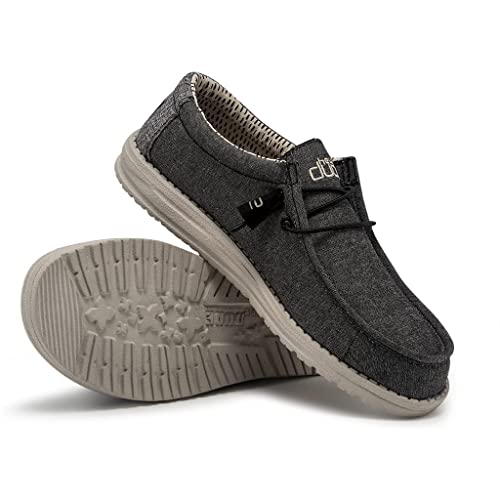 Image of Hey Dude Men's Wally Chambray | Men's Loafers | Men's Slip On Shoes | Comfortable & Light-Weight, Chambray Black, 12