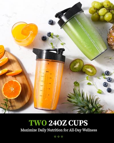 Blender for Shakes and Smoothies, 24oz Personal Blender, Max 1000W Smoothie Blender with 2 Portable BPA Free Cups for Frozen Drinks, Smoothies, Sauces, & More, Stainless Steel - Image 5