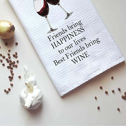 Funny Wine Friend Gift Best Friends Bring Wine Kitchen Towel Dish Towel (Friends Bring Wine Towel) #TOP2