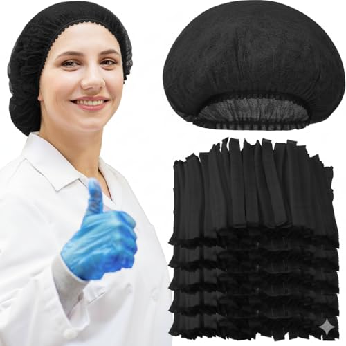 Image of Disposable Bouffant Caps for Women & Men | Non Woven Hair Net Cap | Elastic Head Cover for Hospital, Kitchen, Food Industry, Spa & Salon Use (Black, PAck Of 50)