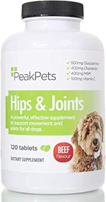 Peak Pets Advanced Dog Joint Supplement: Used by Vets. Boosted Strength 800mg Glucosamine, 400mg Chondroitin, 400mg MSM & Added Vitamins|Anti Inflammatory, Pain Relief & Joint Aid for Dogs (120)