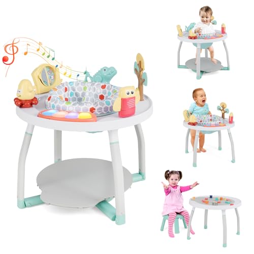 Image of HONEY JOY Baby Activity Center, 5 in 1 Infant Jumper & Standing Play Table w/ 360° Rotary Seat, 6 Toys, 3 Adjustable Heights, Lights, Music & Sounds, Activity Center for Babies 6-36 Months (White)