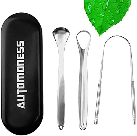 Tongue Scraper (3 Pack), Automoness Stainless Steel Metal Tongue Scraper Cleaners with Travel Handy Case for Healthy Oral Care, Help Fight Bad Breath, 100% BPA Free Metal Tongue Scrapers for Adults