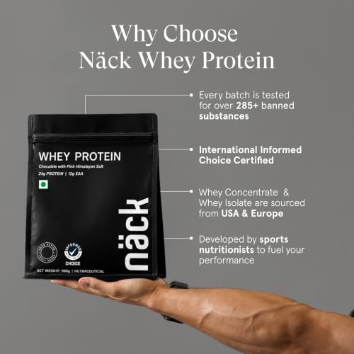 Image of Nack Chocolate Whey Protein 966g | 24.2g Protein in 109 kcal | 12.07g EAA | Whey Isolate & Concentrate | Sourced from Europe | Supports Muscle Recovery | With Digestive Enzymes | Informed Choice Certified