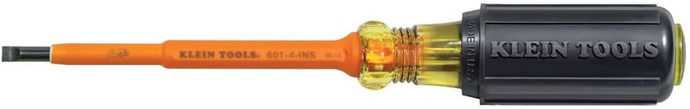 Klein Tools 601-4-INS Insulated Screwdriver, Made in USA, 3/16-Inch Cabinet Tip with 4-Inch Shank