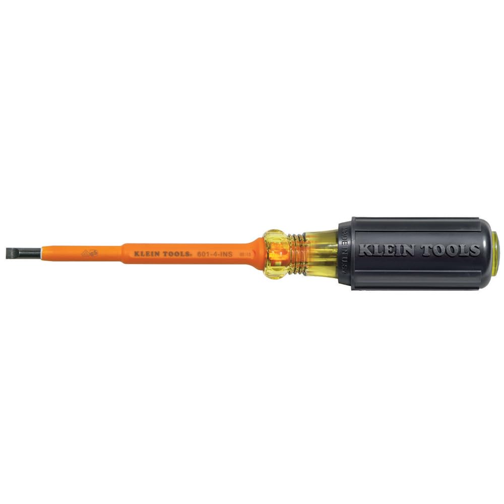 Insulated Screwdriver, 3/16-Inch Cabinet Tip with 4-Inch Shank KLEIN TOOLS 601-4-INS