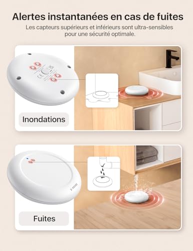 X-Sense Détecteur de Fuite d'eau Connecté Ultra Fin, Station de Base SBS50 Requise, Détecteur d'eau Wi-FI, Étanche IP67, Capteur de Fuite d'eau pour Cuisine, Salle de Bain, sous-Sol, SWS0A, Lot de 1