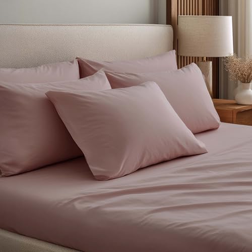 Image of Terra Pink Percale Cotton Cooling Bedsheet Set - 100% Cotton, Soft & Breathable, Bedsheet 106x106 in + Pillow Covers 18x27 in, Premium Bed Linen for All Seasons