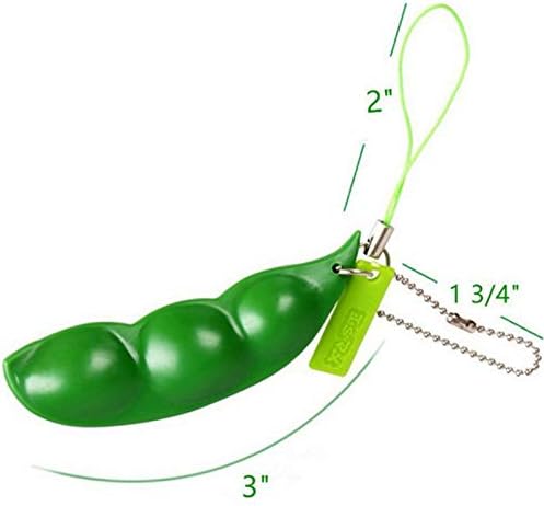 iMagitek 3 Pcs Fidget Toy Set, Squeeze-a-Bean Soybean Stress Relieving Playful Charms Extrusion Edamame Pea Keychain for Mobile Phones and Keys - Green