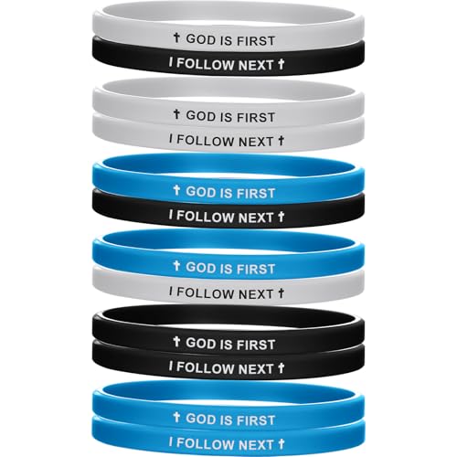 Jerify 12 Pack God First Bracelet Silicone Rubber Christian Bible Verse Wristbands Faith Reminder Motivational Gifts for Men Women Easter Christian Gifts(Classic Color)
