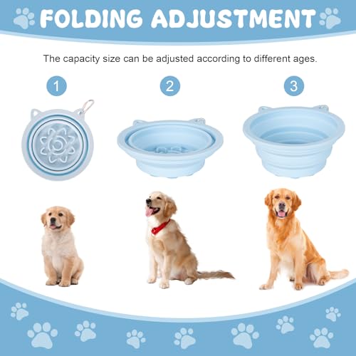 Zimoer 2er-Pack Faltbare Hundenäpfe mit Saugnäpfen & Slow-Feeder, 450ml Silikon Reisenapf für kleine Hunde, tragbar mit Karabinerhaken für Outdoor-Aktivitäten
