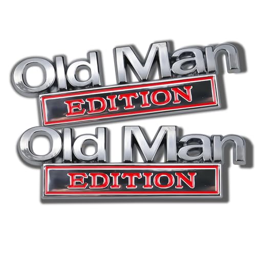 Lot de 2 Emblèmes Old Man Edition 3D en Métal pour Voiture, Autocollant Voiture Humoristique en Alliage de Zinc, Résistant à la Rouille et à l'eau, Autoadhésif