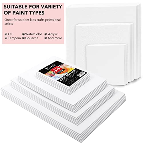 Esrich Canvases For Painting Blank Cotton Canvas Boards 48Pack With 8Size 4*4",4*6",5*6",6*6",8*10",10*10",9*12", 11*14"，6 Of Each, Painting Canvas For Oil & Acrylic Paint #TOP1