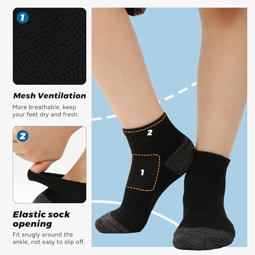 BAMBOO COOL Men's Ankle Socks Athletic Low Cut Heel Tab Cushioned Moisture Wicking, Running Arch Support Breathable, 6 Pack Black4